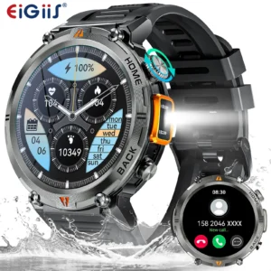 EIGIIS KE3 Bluetooth Call Smartwatch for Men – Full Touchscreen, Heart Rate Monitor, Flashlight (2025)