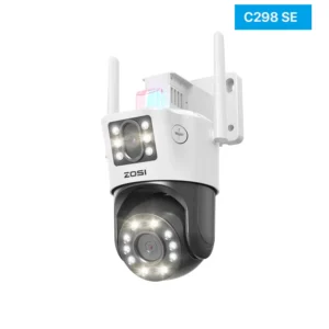 ZOSI C298 Max 4K Dual-Lens PTZ WiFi Security Camera, 8MP, 8X Hybrid Zoom, 360° Outdoor Surveillance