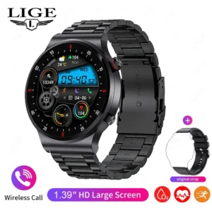 LIGE Smart Watch Men 360×360 HD Bluetooth Call Fitness Watch Heart Rate & BP Monitor